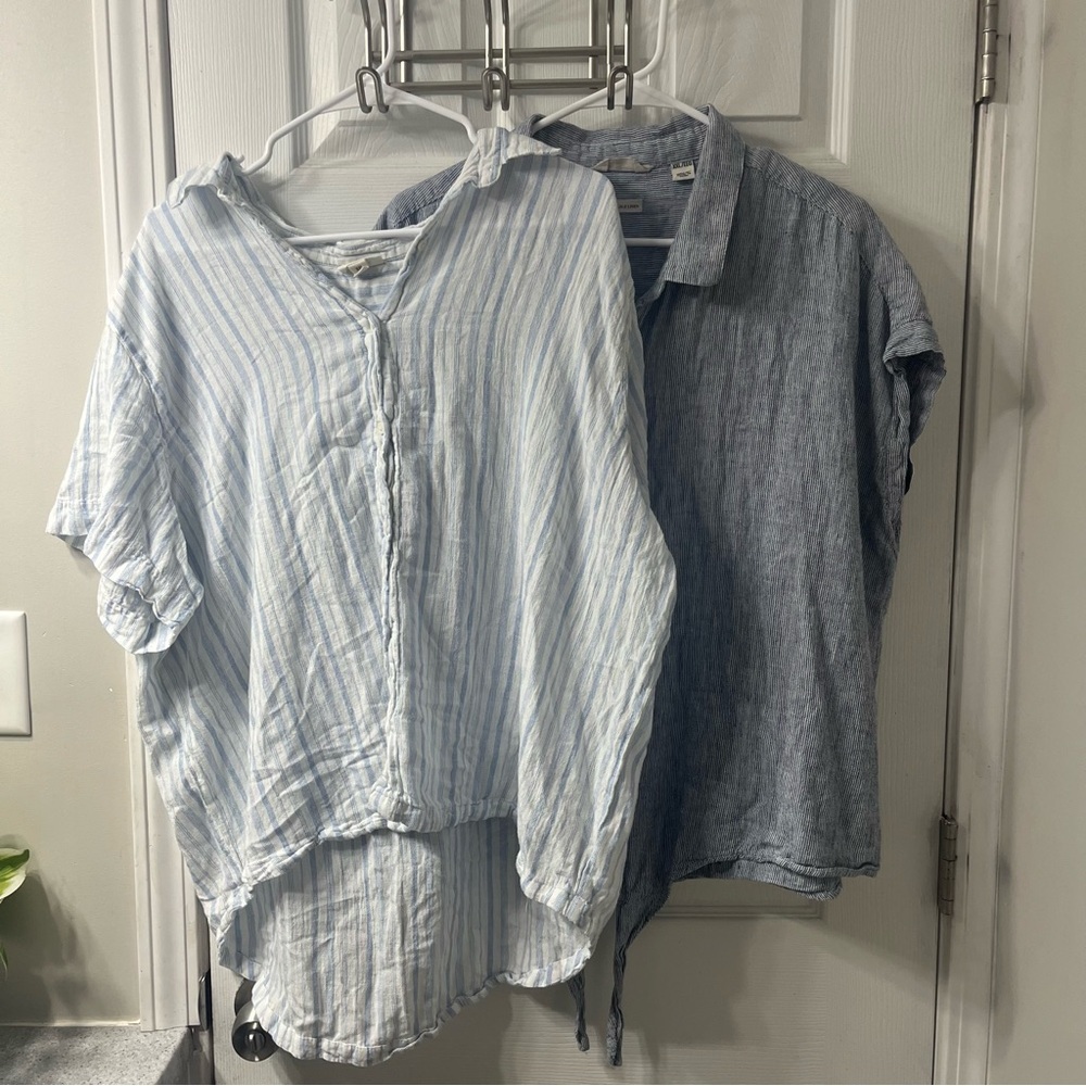 Women’s XXL (bundle of 2) Blue and white linen striped beach blouses